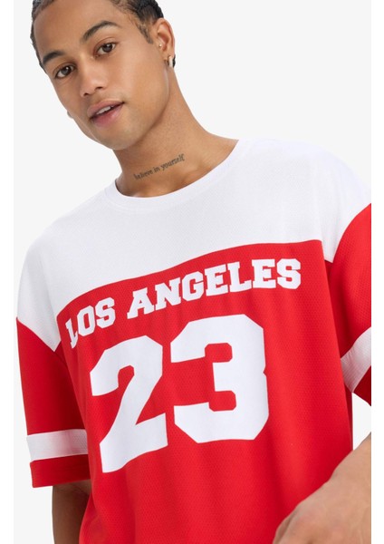 Fit Hızlı Kuruyan Oversize Geniş Kalıp Bisiklet Yaka Baskılı Sporcu Kısa Kollu Tişört