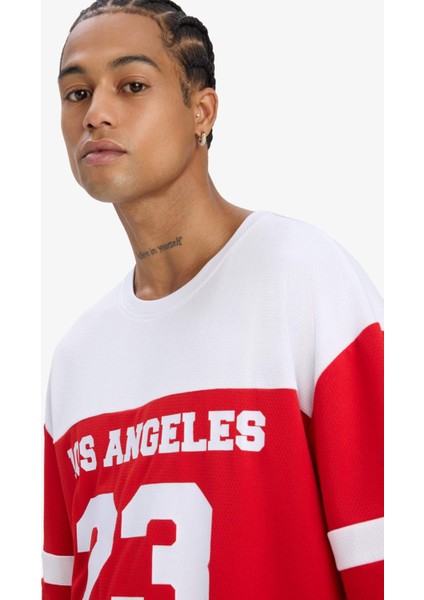 Fit Hızlı Kuruyan Oversize Geniş Kalıp Bisiklet Yaka Baskılı Sporcu Kısa Kollu Tişört