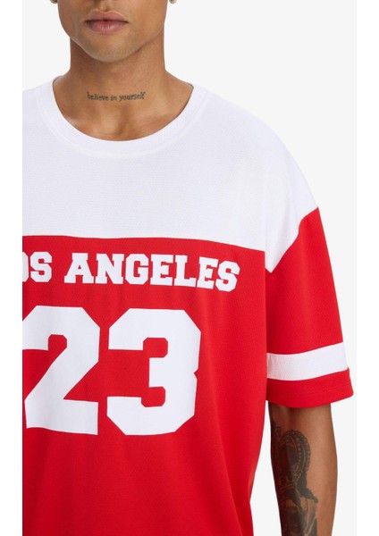 Fit Hızlı Kuruyan Oversize Geniş Kalıp Bisiklet Yaka Baskılı Sporcu Kısa Kollu Tişört