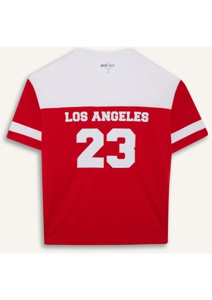 Fit Hızlı Kuruyan Oversize Geniş Kalıp Bisiklet Yaka Baskılı Sporcu Kısa Kollu Tişört