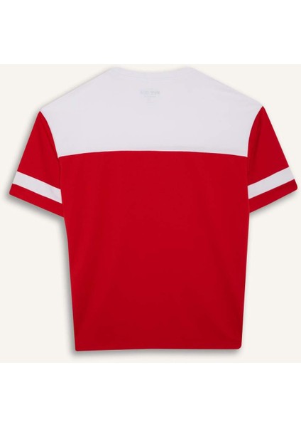 Fit Hızlı Kuruyan Oversize Geniş Kalıp Bisiklet Yaka Baskılı Sporcu Kısa Kollu Tişört