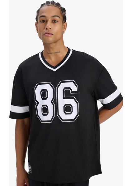 Fit Hızlı Kuruyan Oversize Geniş Kalıp V Yaka Baskılı Sporcu Kısa Kollu Tişört