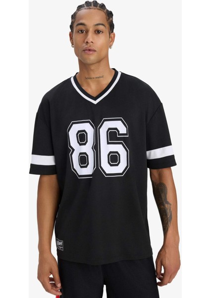 Fit Hızlı Kuruyan Oversize Geniş Kalıp V Yaka Baskılı Sporcu Kısa Kollu Tişört