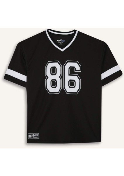 Fit Hızlı Kuruyan Oversize Geniş Kalıp V Yaka Baskılı Sporcu Kısa Kollu Tişört