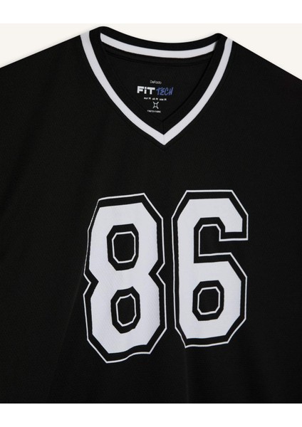 Fit Hızlı Kuruyan Oversize Geniş Kalıp V Yaka Baskılı Sporcu Kısa Kollu Tişört