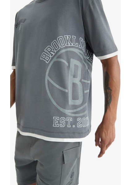 Fit NBA Brooklyn Nets Oversize Geniş Kalıp Bisiklet Yaka Kısa Kollu Tişört