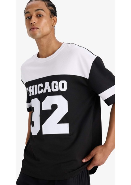 Fit Hızlı Kuruyan Oversize Geniş Kalıp Bisiklet Yaka Baskılı Sporcu Kısa Kollu Tişört