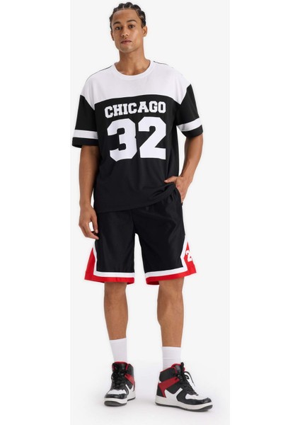 Fit Hızlı Kuruyan Oversize Geniş Kalıp Bisiklet Yaka Baskılı Sporcu Kısa Kollu Tişört