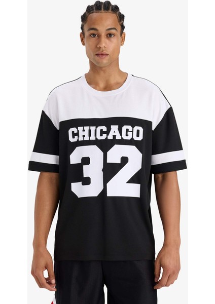 Fit Hızlı Kuruyan Oversize Geniş Kalıp Bisiklet Yaka Baskılı Sporcu Kısa Kollu Tişört