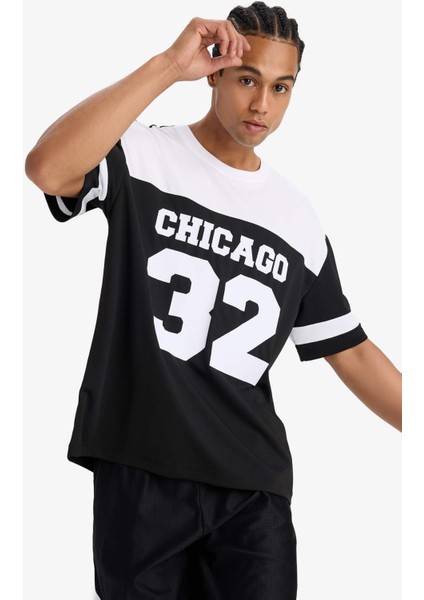 Fit Hızlı Kuruyan Oversize Geniş Kalıp Bisiklet Yaka Baskılı Sporcu Kısa Kollu Tişört