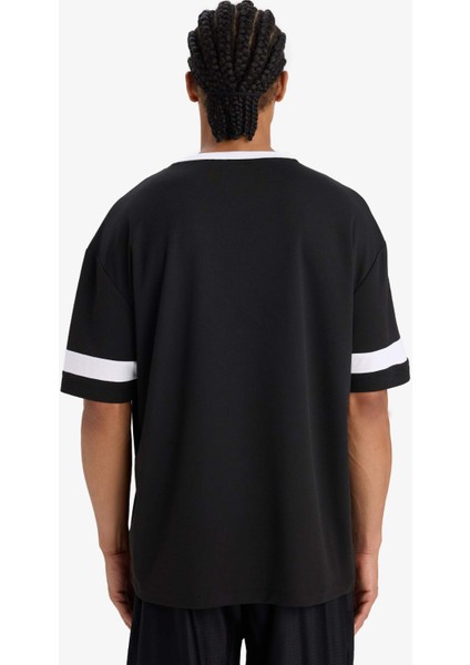 Fit Hızlı Kuruyan Oversize Geniş Kalıp Bisiklet Yaka Baskılı Sporcu Kısa Kollu Tişört