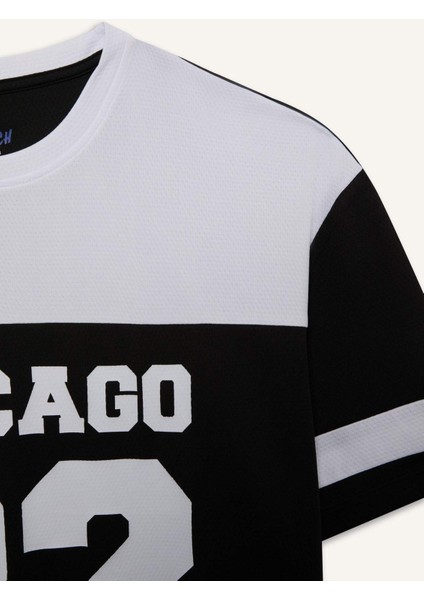 Fit Hızlı Kuruyan Oversize Geniş Kalıp Bisiklet Yaka Baskılı Sporcu Kısa Kollu Tişört