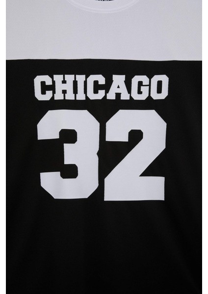 Fit Hızlı Kuruyan Oversize Geniş Kalıp Bisiklet Yaka Baskılı Sporcu Kısa Kollu Tişört