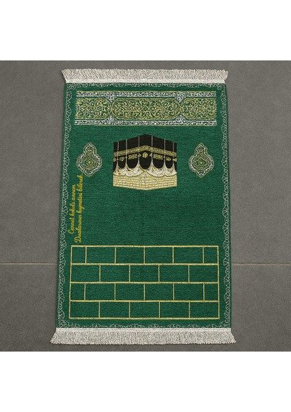 Kişiye Özel Nakış Işlemeli Kabe Motifli Saçaklı Yeşil Renk Hediyelik Seccade fiyatları