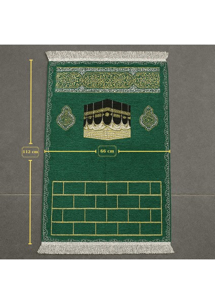 Kişiye Özel Nakış Işlemeli Kabe Motifli Saçaklı Yeşil Renk Hediyelik Seccade fırsatları