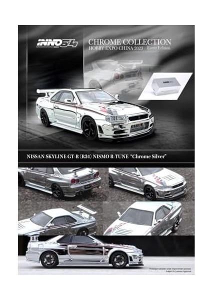 Inno Models Skyline Gt-R R34 Nismo R-, 1:64 Ölçek, Die-Cast Model Araba (Chrome Silver)