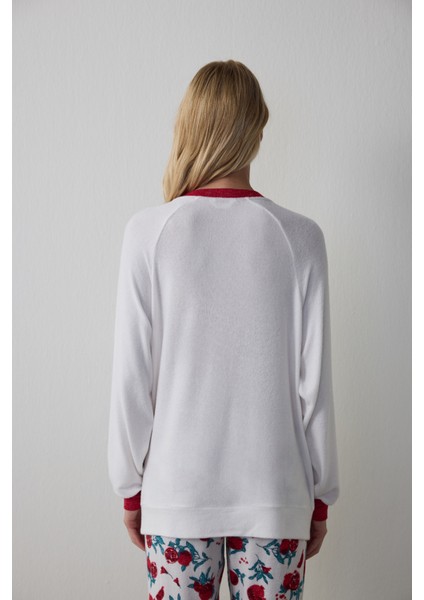 Kırık Beyaz Best Season Yeni Yıl Baskılı Bisiklet Yaka Termal Etkisi Pijama Üstü fırsatları