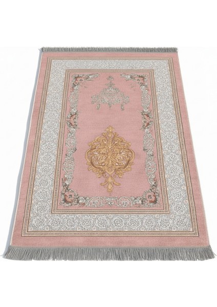 Kişiye Özel Nakış Işlemeli Çiçek Desenli Kendinden Saçaklı Pembe Renk Hediyelik Seccade