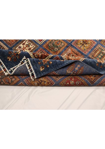 El Dokuma Afgan Halı Yün Ayna Desenli Mavi Kök Boya