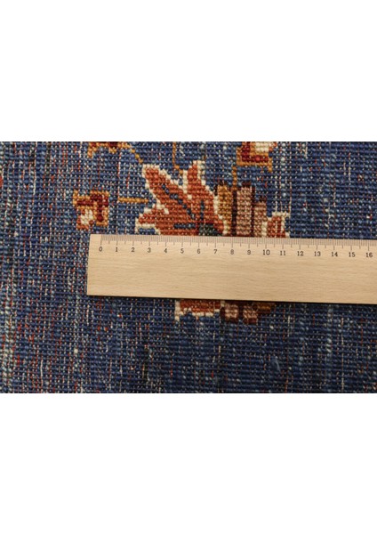 El Dokuma Afgan Halı Yün Ayna Desenli Mavi Kök Boya