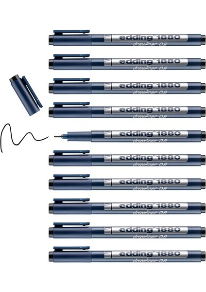 1880 Teknik Çizim Kalemi - Siyah - 10 Kalem - 0,8 mm Çizgi Genişliği modelleri