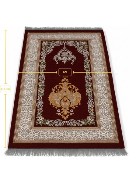 Kişiye Özel Nakış Işlemeli Çiçek Desenli Kendinden Saçaklı Kırmızı Renk Hediyelik Seccade