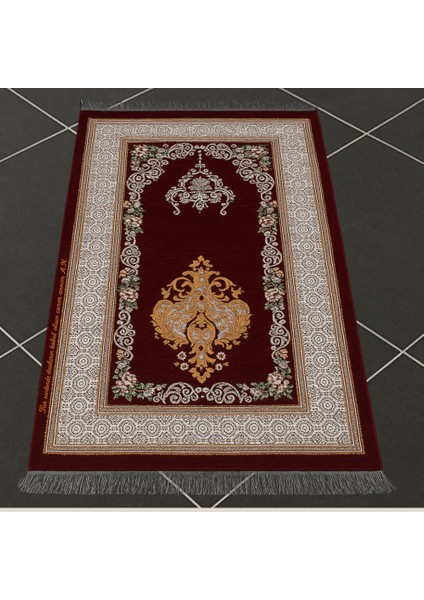 Kişiye Özel Nakış Işlemeli Çiçek Desenli Kendinden Saçaklı Kırmızı Renk Hediyelik Seccade fiyatları