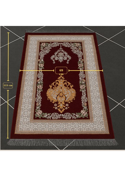 Kişiye Özel Nakış Işlemeli Çiçek Desenli Kendinden Saçaklı Kırmızı Renk Hediyelik Seccade fırsatları