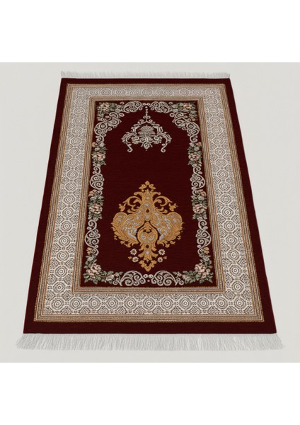 Kişiye Özel Nakış Işlemeli Çiçek Desenli Kendinden Saçaklı Kırmızı Renk Hediyelik Seccade indirimleri