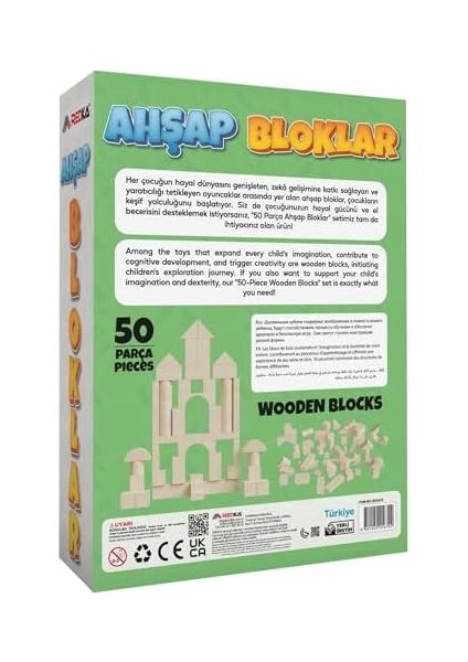 Oyuncak Ahşap Bloklar 50 Parça