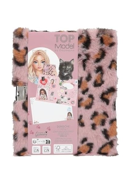 13357 Cosy Cat - Kilitli Dergi, Pembe Kahverengi Leopar Kürklü Dergi, Yazıtlar Için 96 Çizgili ve Resimli Sayfalar modelleri
