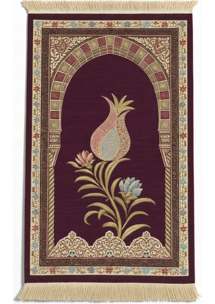 Kişiye Özel Nakış Işlemeli Lale Motifli Astarlı Saçaklı Mor Renk Hediyelik Seccade