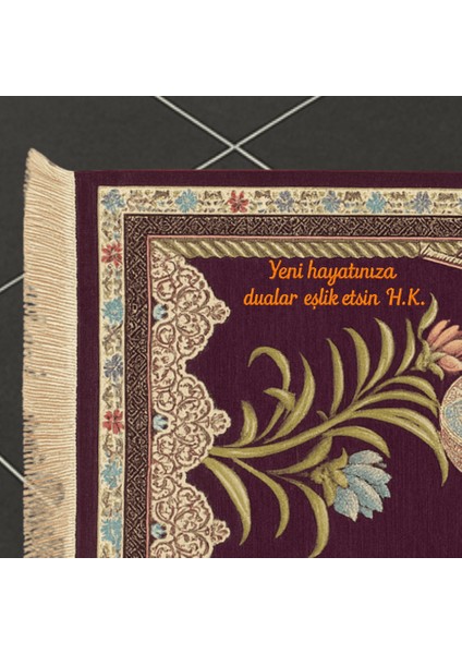 Kişiye Özel Nakış Işlemeli Lale Motifli Astarlı Saçaklı Mor Renk Hediyelik Seccade modelleri