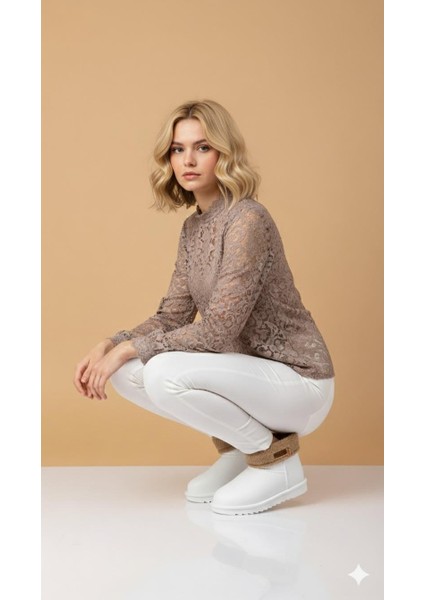 Kadın Kürklü Beyaz Günlük Yağmur Bot 55314