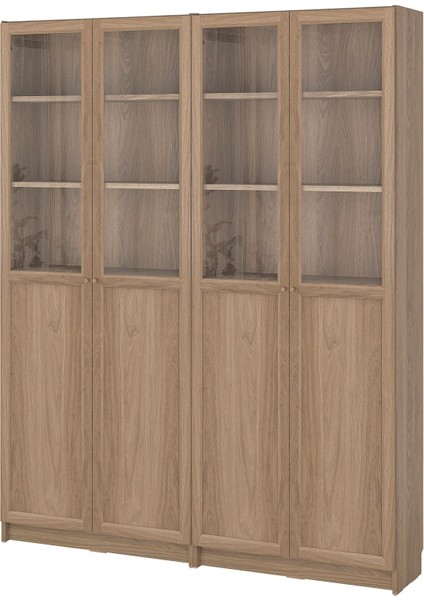 Cam/panel kapaklı kitaplık, meşe görünümlü, 160x30x202 cm