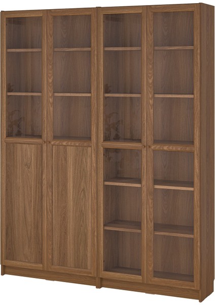 Cam/panel kapaklı kitaplık, kahverengi ceviz görünüm, 160x30x202 cm