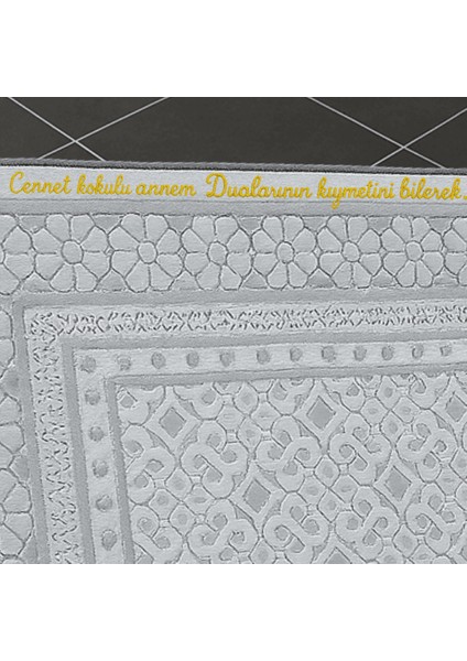 Kişiye Özel Nakış Işlemeli Saf Ipek Kadife Kumaştan Gri Renk Hediyelik Seccade modelleri