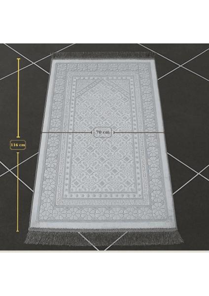 Kişiye Özel Nakış Işlemeli Saf Ipek Kadife Kumaştan Gri Renk Hediyelik Seccade fırsatları