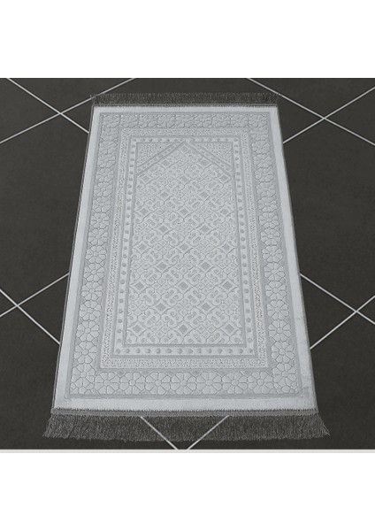 Kişiye Özel Nakış Işlemeli Saf Ipek Kadife Kumaştan Gri Renk Hediyelik Seccade indirimleri