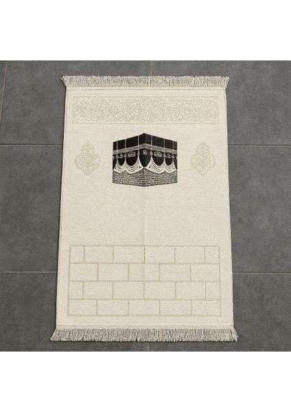 Kişiye Özel Nakış Işlemeli Kabe Motifli Saçaklı Beyaz Renk Hediyelik Seccade indirimleri