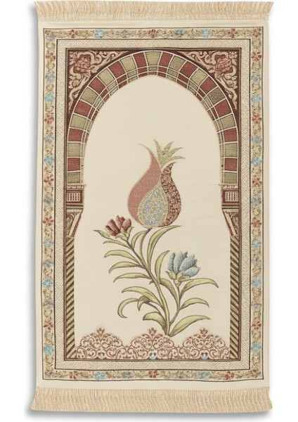 Kişiye Özel Nakış Işlemeli Lale Motifli Astarlı Saçaklı Beyaz Renk Hediyelik Seccade