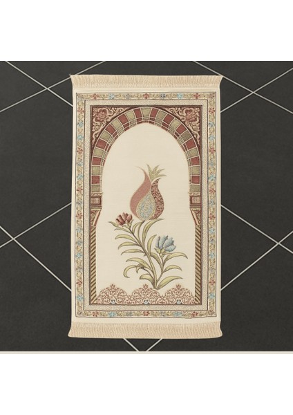 Kişiye Özel Nakış Işlemeli Lale Motifli Astarlı Saçaklı Beyaz Renk Hediyelik Seccade indirimleri