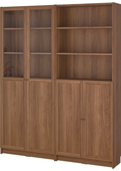 Cam/panel kapaklı kitaplık, kahverengi ceviz görünüm, 160x30x202 cm