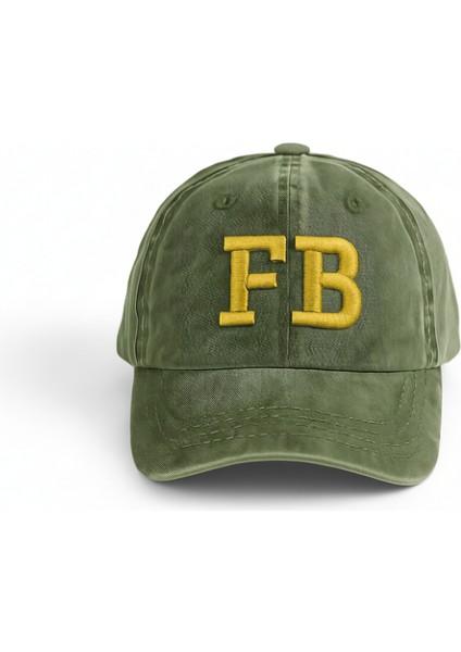Isme Özel Nakışlı Haki Vintage Stil Eskitme Kumaş Ayarlanabilir Unisex Beyzbol Şapkası