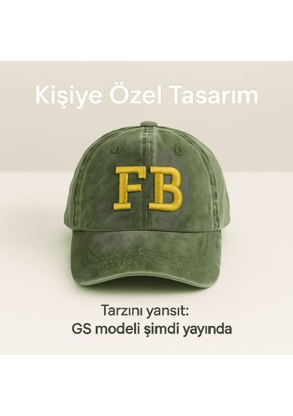 Isme Özel Nakışlı Haki Vintage Stil Eskitme Kumaş Ayarlanabilir Unisex Beyzbol Şapkası modelleri