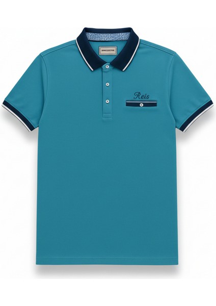 Kişiye Özel Nakışlı Kısa Kollu Triko Yaka Premium Turkuaz Tişört 2xl