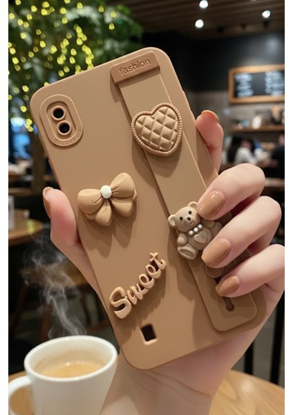 Samsung Galaxy A10 Uyumlu Kılıf Kahverengi Renk 3D Figürlü Darbe Emici Yumuşak Silikon Kapak modelleri