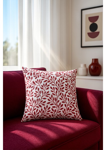 Duck Yaprak Kırlent Kılıfı Kırmızı Beyaz V1 45X45