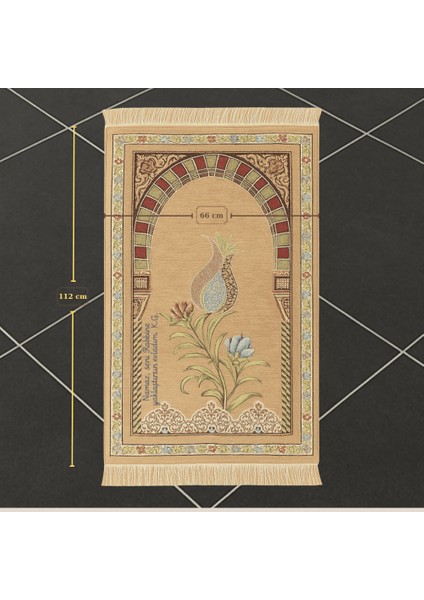 Kişiye Özel Nakış Işlemeli Lale Motifli Astarlı Saçaklı Krem Rengi Hediyelik Seccade fırsatları