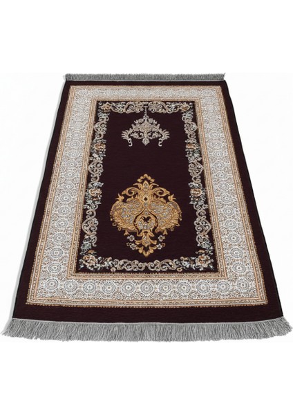 Kişiye Özel Nakış Işlemeli Çiçek Desenli Kendinden Saçaklı Mor Renk Hediyelik Seccade